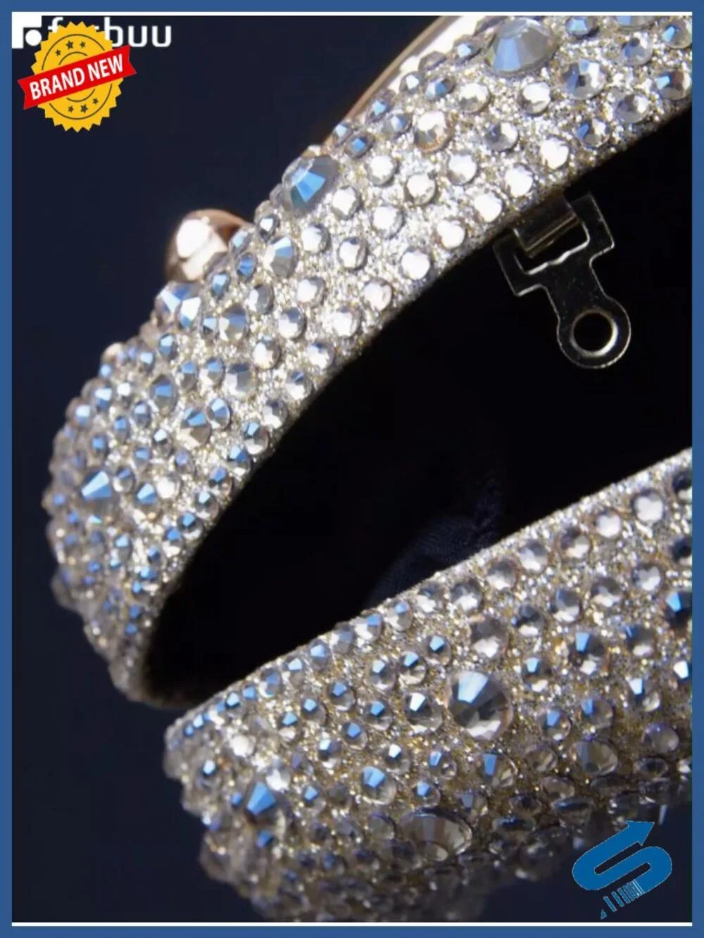 Rhinestone Clutch with Magnetic Snap, Detachable Chain Strap, Faux Leather